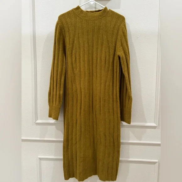A new day Brown Mustard Ribbed sweater midi dress with Mock Neck Size XS - Picture 1 of 4